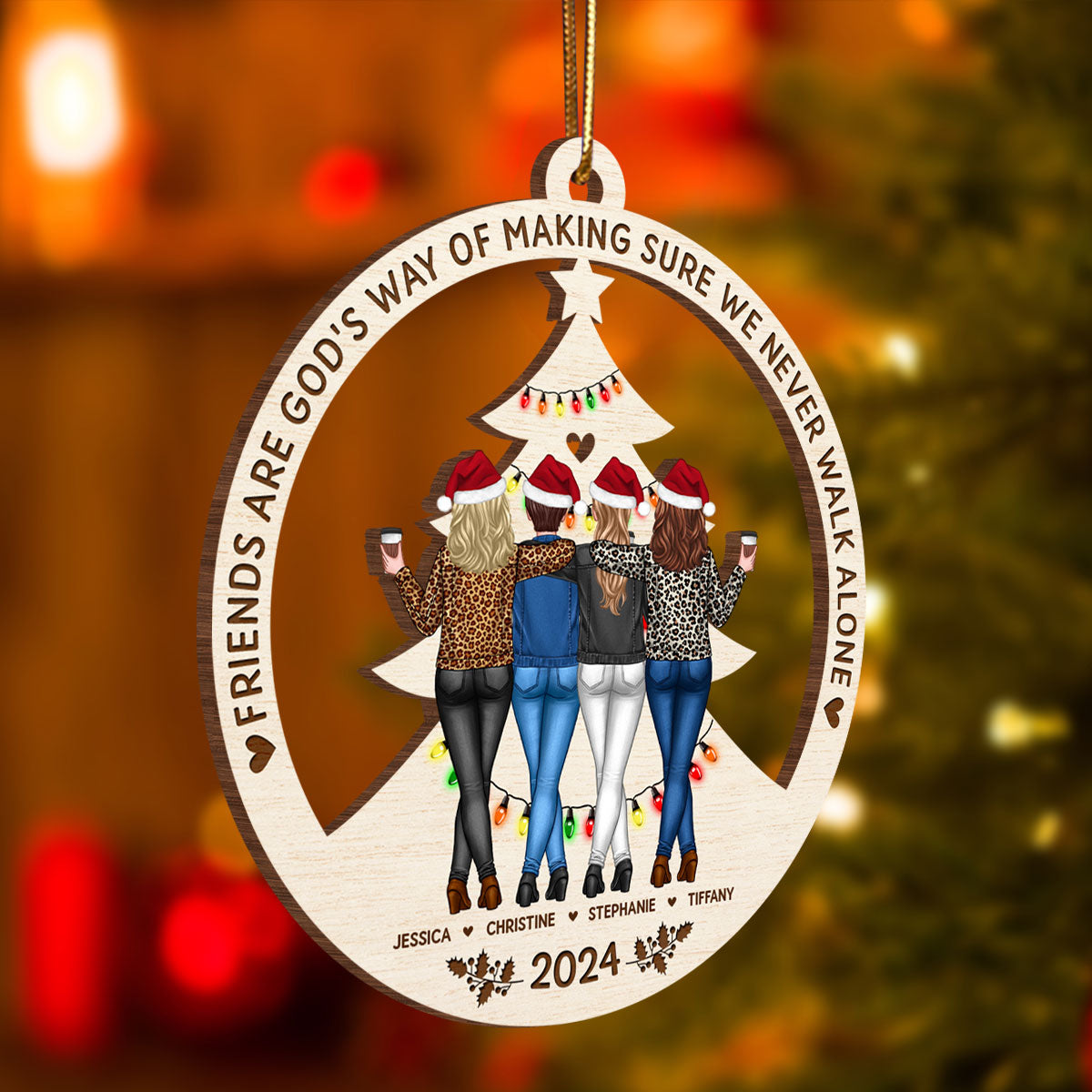 Standing Besties Sisters Back View Never Walk Alone Personalized Wooden Ornament