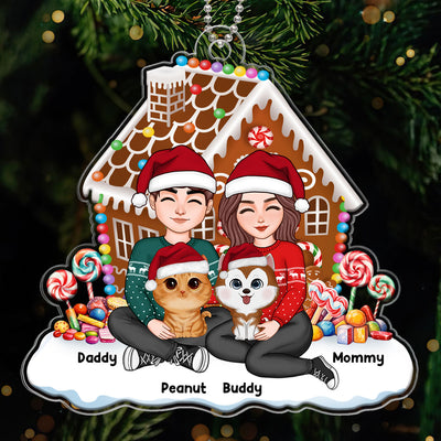 Gingerbread House Couple And Dogs Cats Personalized Acrylic Ornament