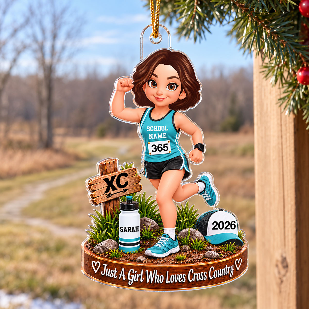 Just a Girl Who Loves Cross Country - Personalized Acrylic Ornament - Christmas Gift for Daughter, Granddaughter