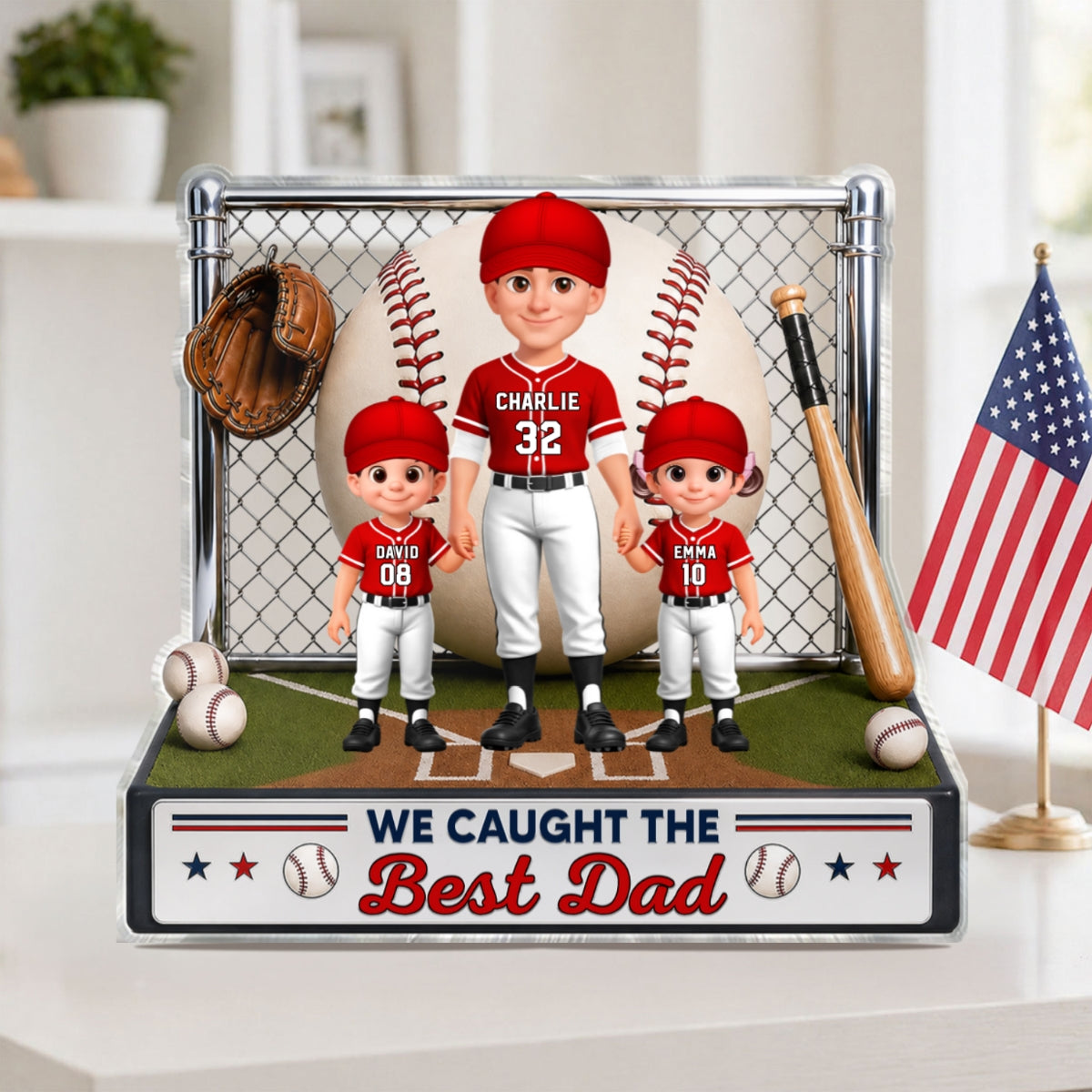 Baseball Dad And Kids We Caught The Best Dad - Personalized Acrylic Block Plaque - Father's Day Gift For Dad, Husband