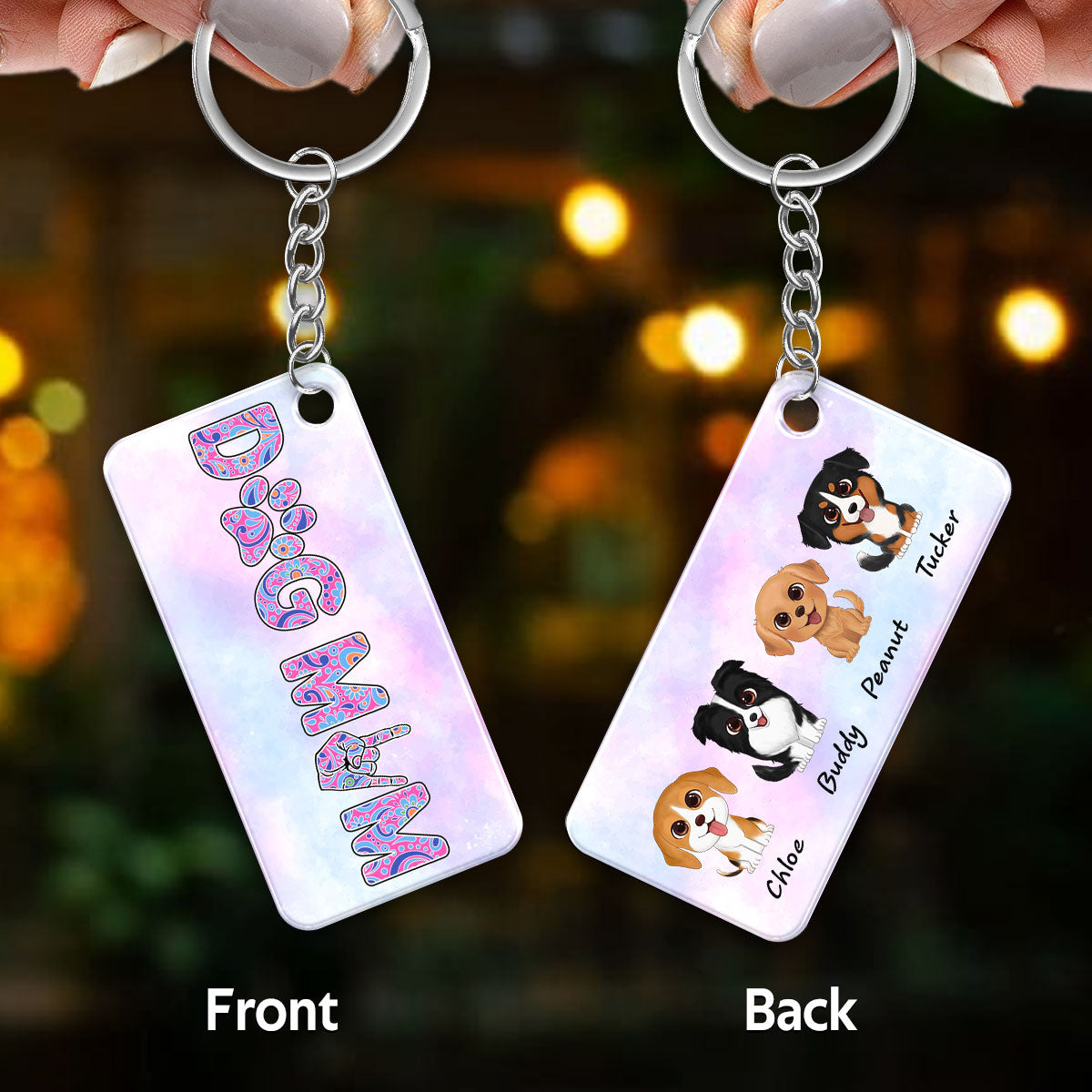 Dog Mom Pattern Watercolor Cute Dogs Personalized Acrylic Keychain