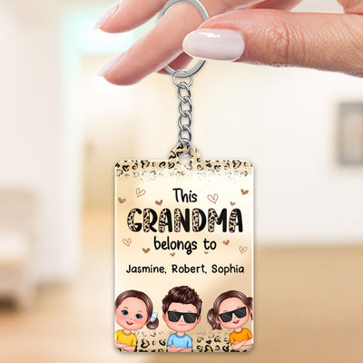 This Grandma Mom Belongs To Leopard Doll Kids Personalized Acrylic Keychain