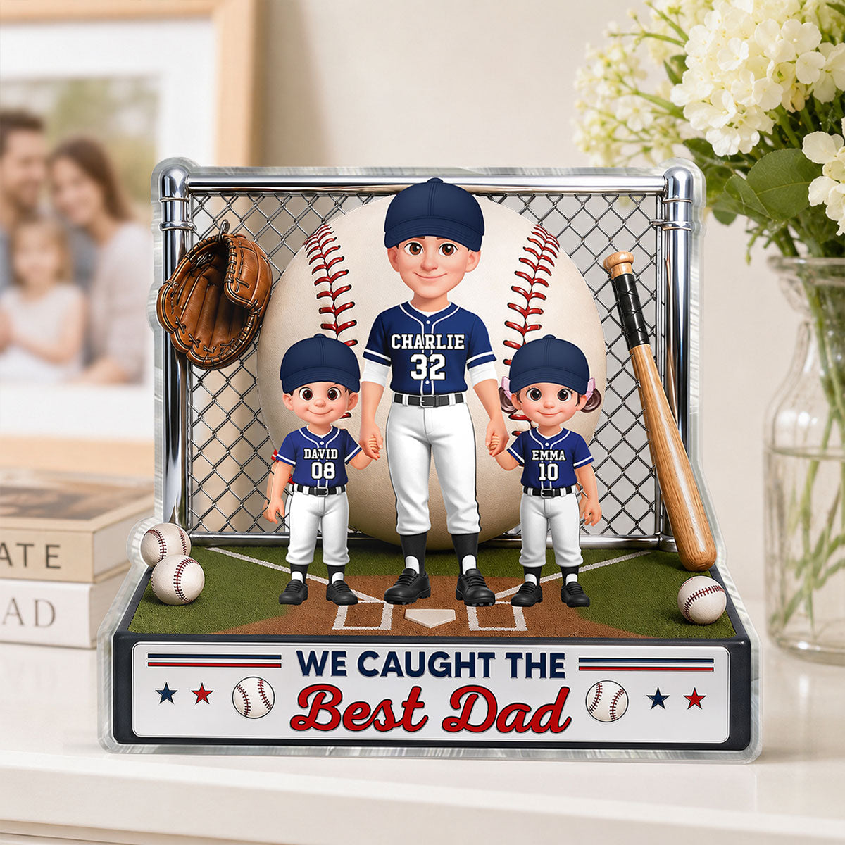 Baseball Dad And Kids We Caught The Best Dad - Personalized Acrylic Block Plaque - Father's Day Gift For Dad, Husband