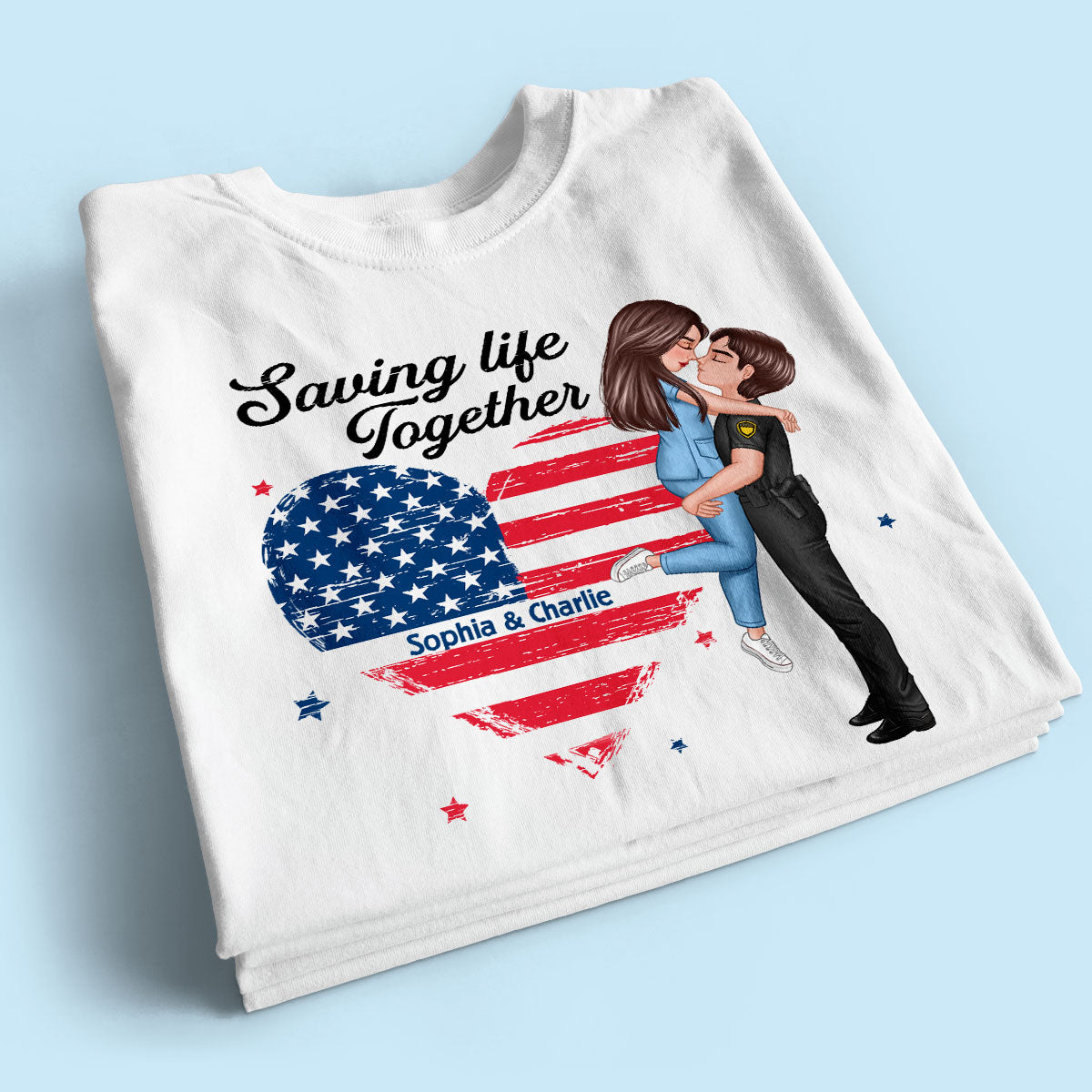You & Me We Got This Hero Couple Hugging Kissing Nation Flag Heart Personalized Shirt, Gift by Occupation, Anniversary Gift For Him For Her