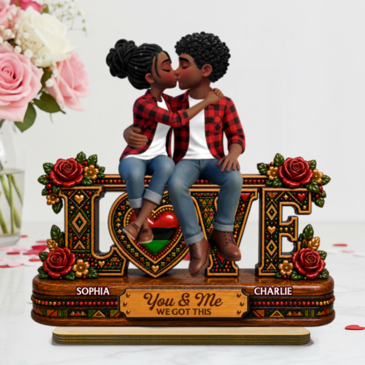 Eternal Love Couple Together - Personalized 2-Layered Wooden Plaque - Anniversary Gift For Couple