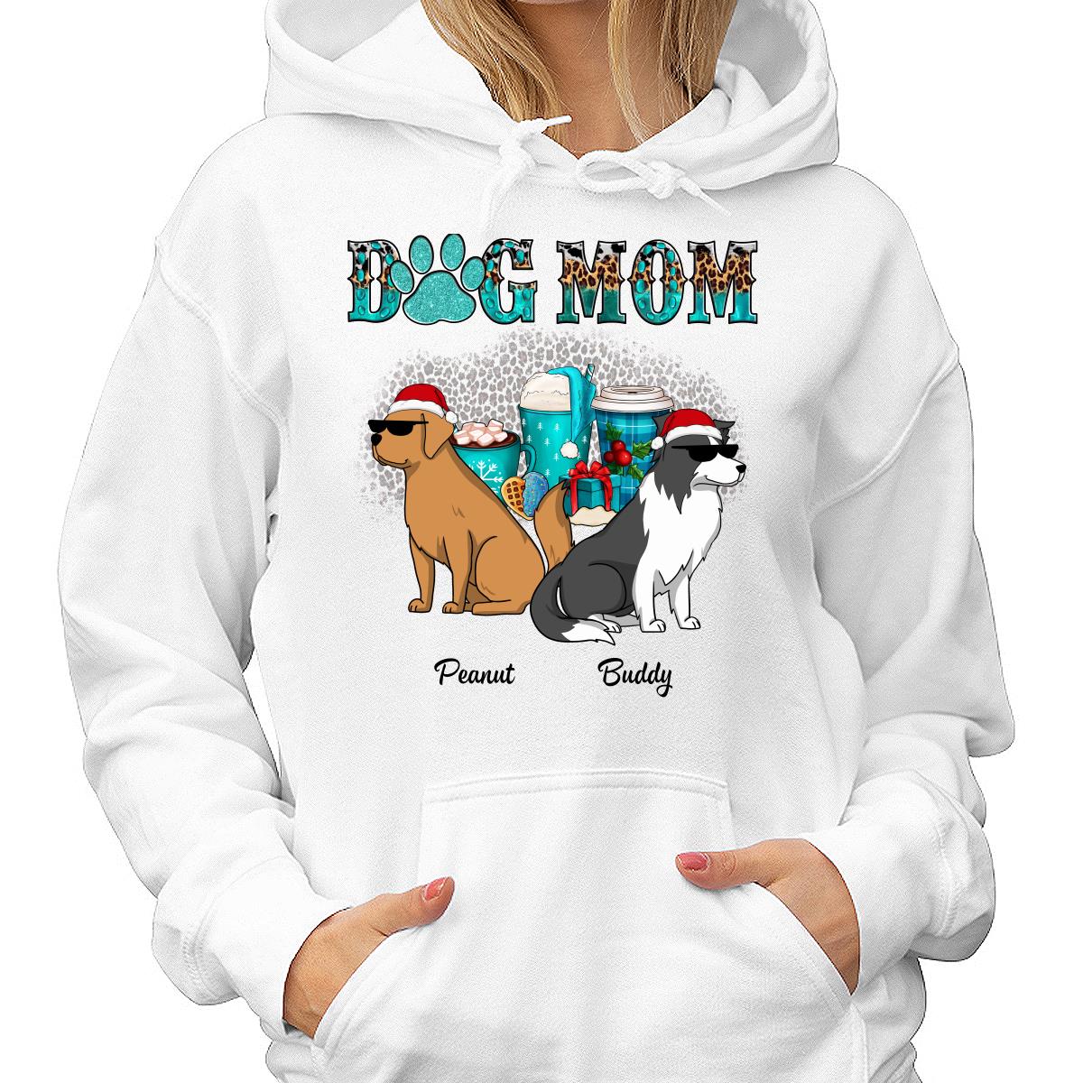 Dog Mom Christmas Drinks Funny Dogs Cartoon Personalized Shirt