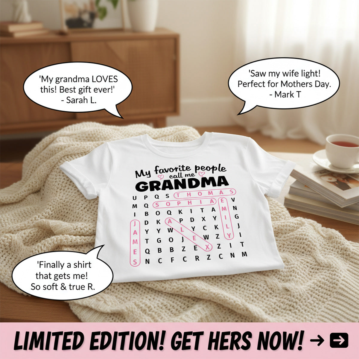 Grandma's Favorite People Word Search Puzzle - Personalized Shirt - Mother's Day Gift For Grandma Mom