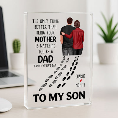 To My Son From Mom Dad Footprints Personalized Acrylic Block, Father's Day gift