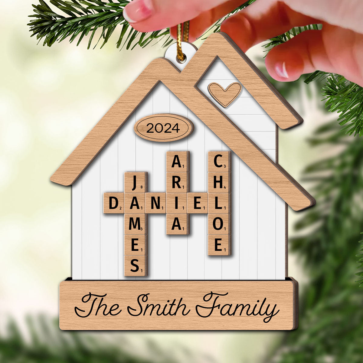 House Shaped Family Names Puzzle Crossword Personalized 2-Layer Wooden Ornament, Christmas Gift For Family