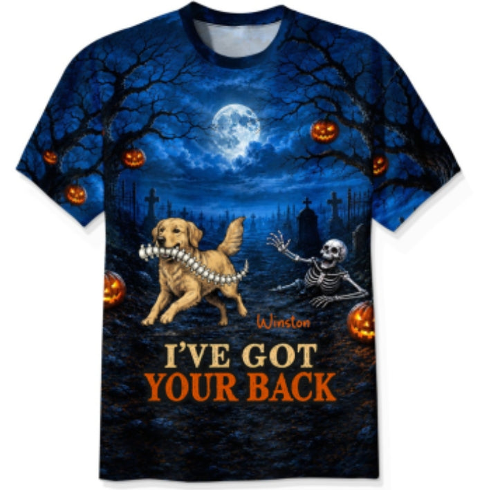 Whimsical Blue Theme I've Got Your Back Dog Stealing Backbone From Your Photo - Personalized 3D Shirt - Funny Halloween Costume For Dog Lovers