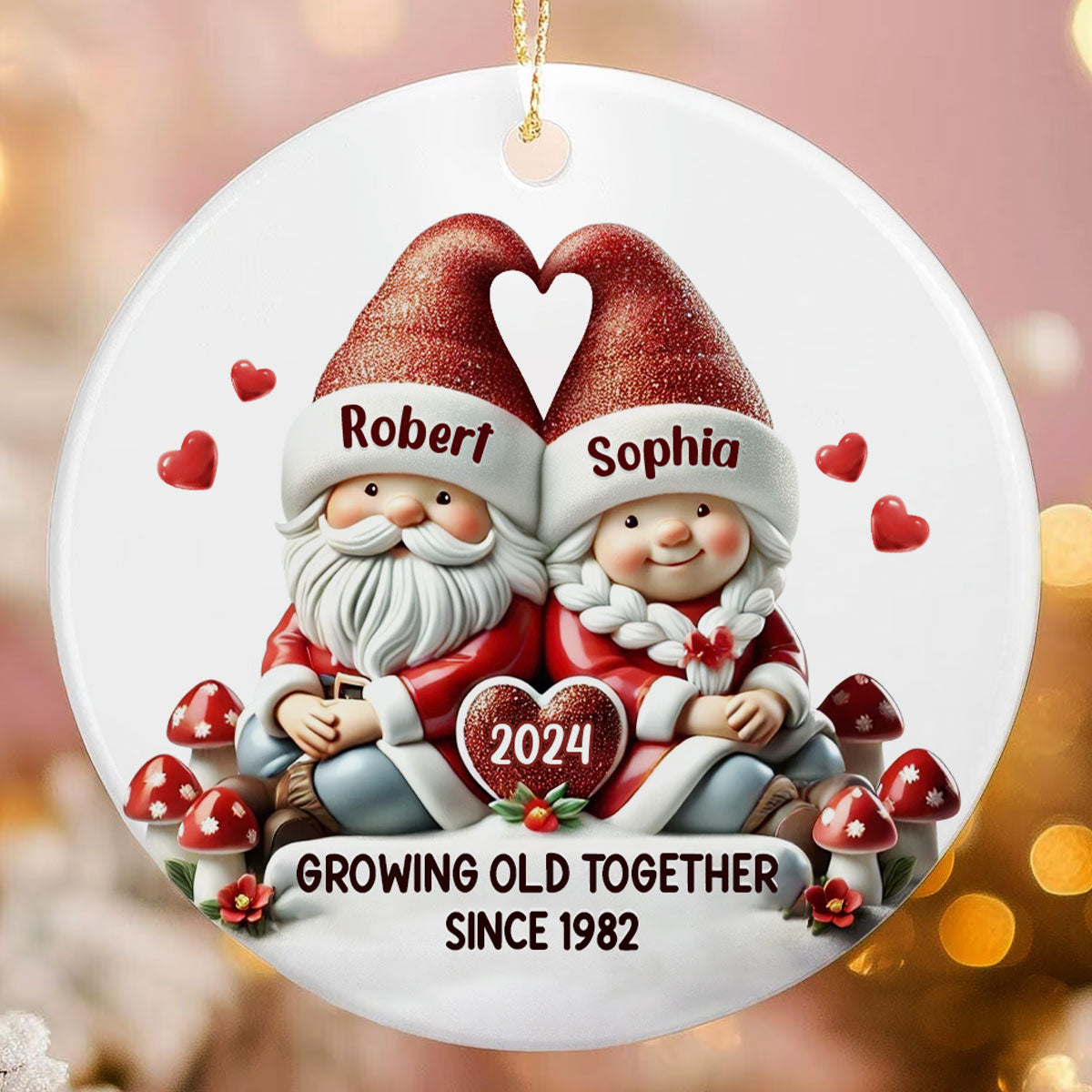 Gnome Couple Christmas Personalized Ceramic Ornament, Christmas Gift For Him, For Her, Husband, Wife