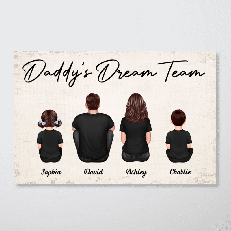 Daddy‘s Team Family Dad Mom Kids Sitting Personalized Poster, Gift For Dad, For Grandpa, For Husband