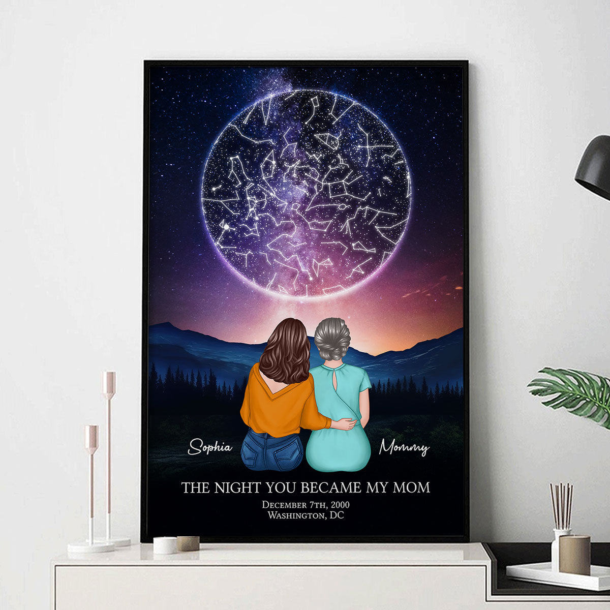 The Night You Became My Mom Embracing Mother Daughter Personalized Poster, Custom Star Map, Capture the Precious Moment, Gift, Constellation Print, Real Astronomical Data
