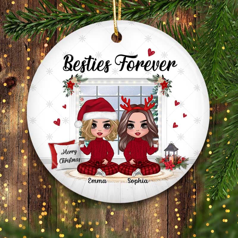 Doll Besties Sitting By The Window Christmas Personalized Circle Ornament
