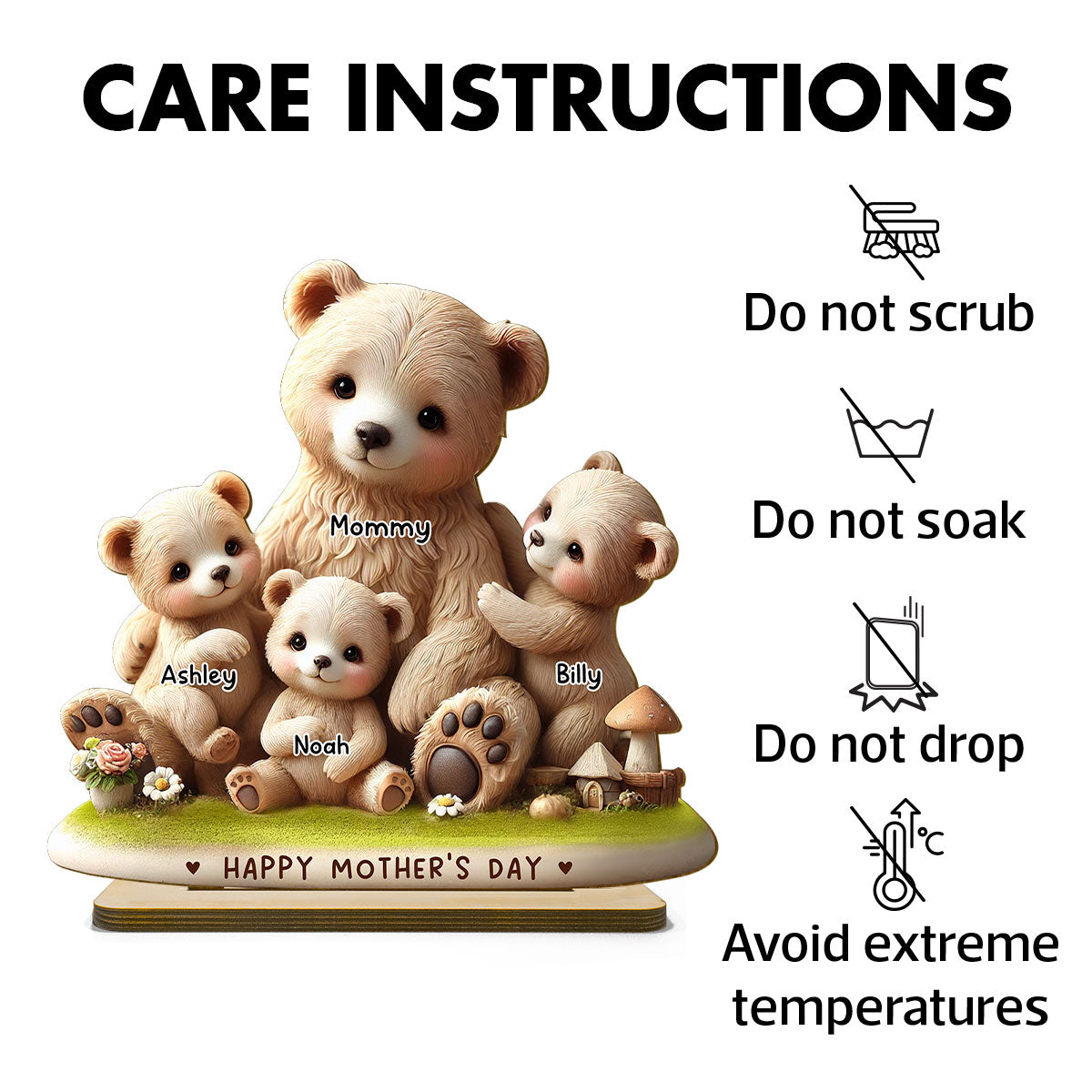 Mama Bear Nana Bear With Kids Adorable 3D Effect Personalized Standing Wooden Plaque, Perfect 2025 Gift For Mom, For Grandma