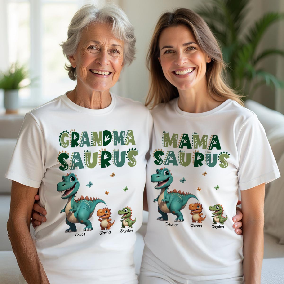 3D Effect Grandmasaurus And Mamasaurus Personalized Shirts [Set Of 2 Shirts]