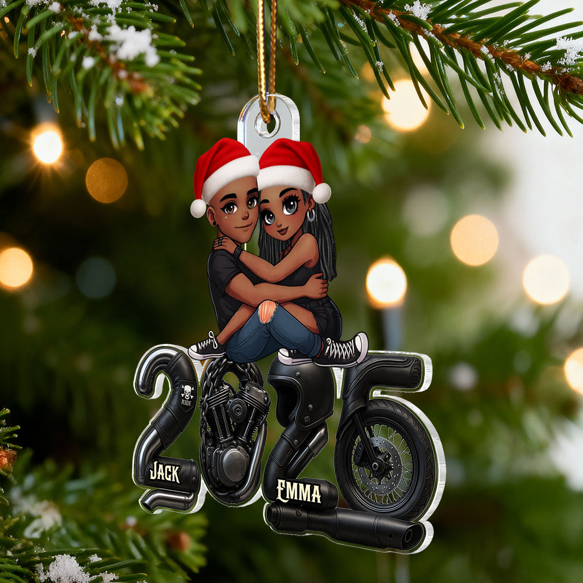 3D Effect Biker Couple- Personalized Acrylic Car Hanger- Gift For Bikers, Gift For Him, For Her