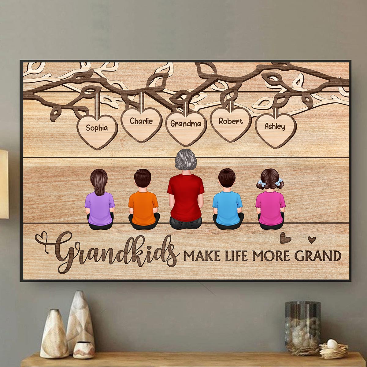 Grandkids Sitting Under Tree Mother‘s Day Gift For Grandma Personalized Horizontal Poster