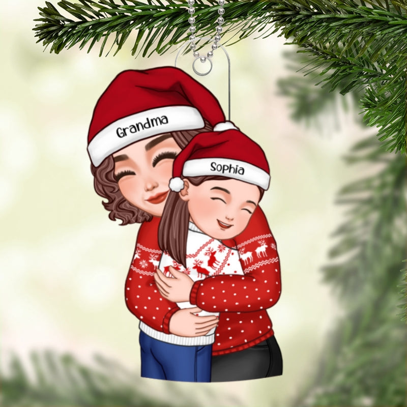Christmas Cute Grandma Hugging Kid Gift For Granddaughter Grandson Personalized Acrylic Ornament