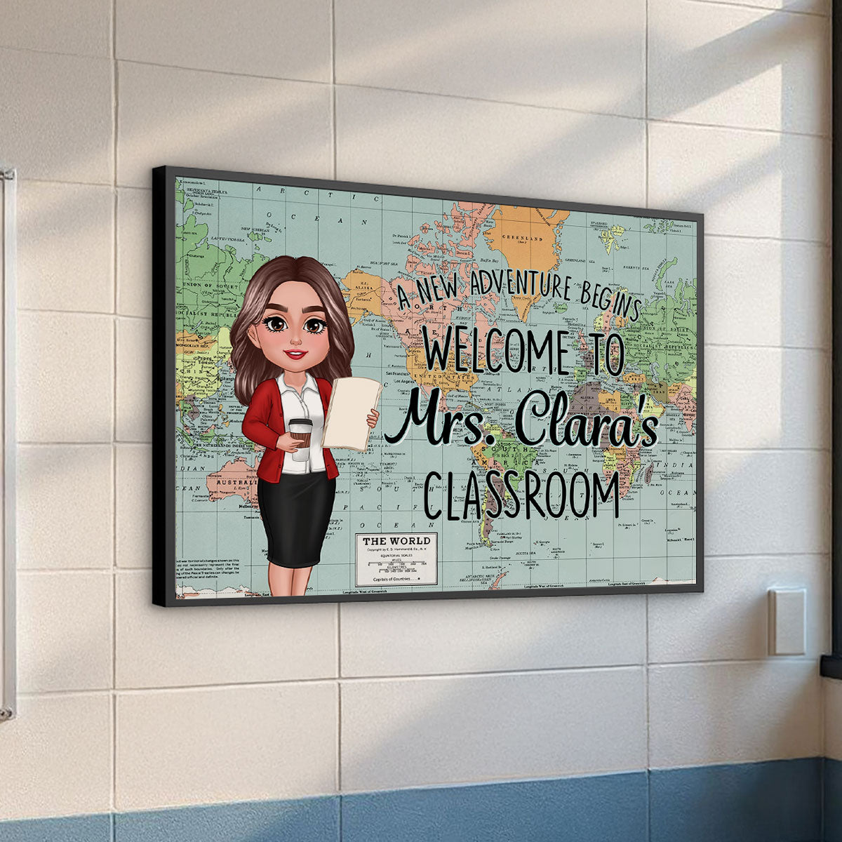 World Map Adventure Themed Welcome To Classroom Personalized Poster, Back To School, Classroom Decor