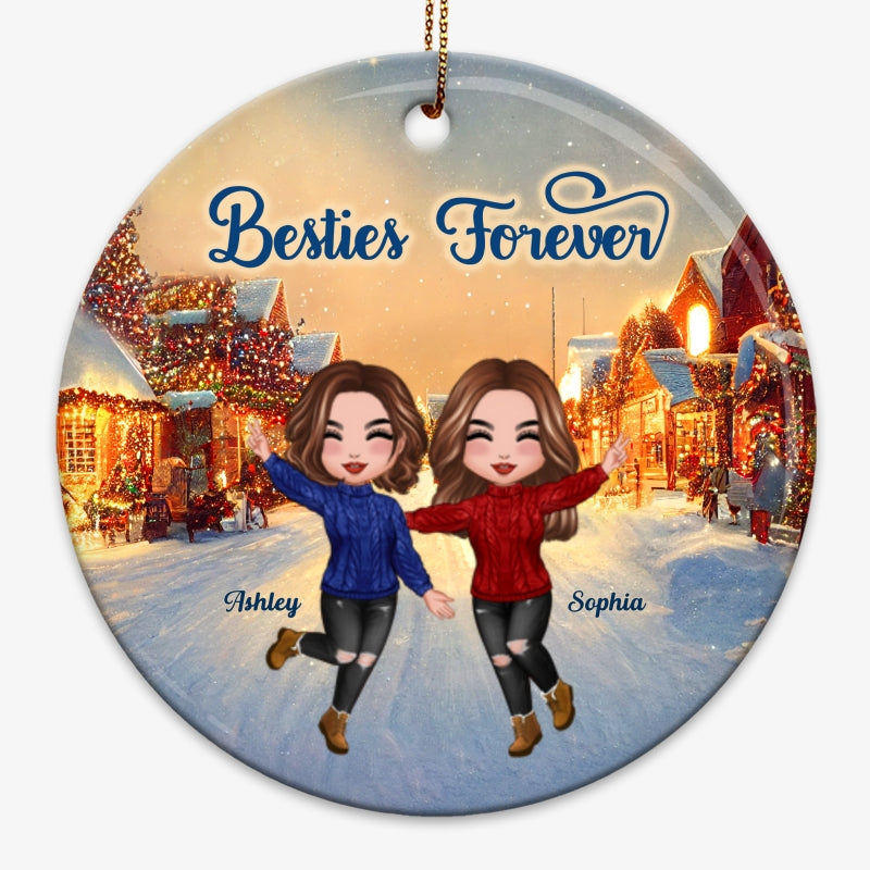 Christmas Night Happy Doll Besties On The Street Personalized Circle Ornament