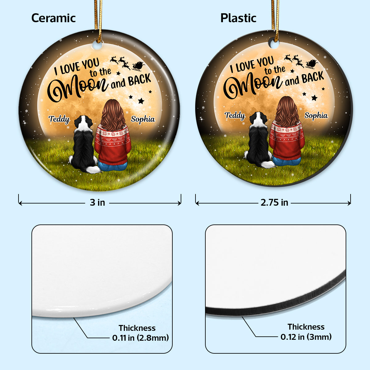 Dog Mom Sitting In Moonlight Personalized Circle Ornament