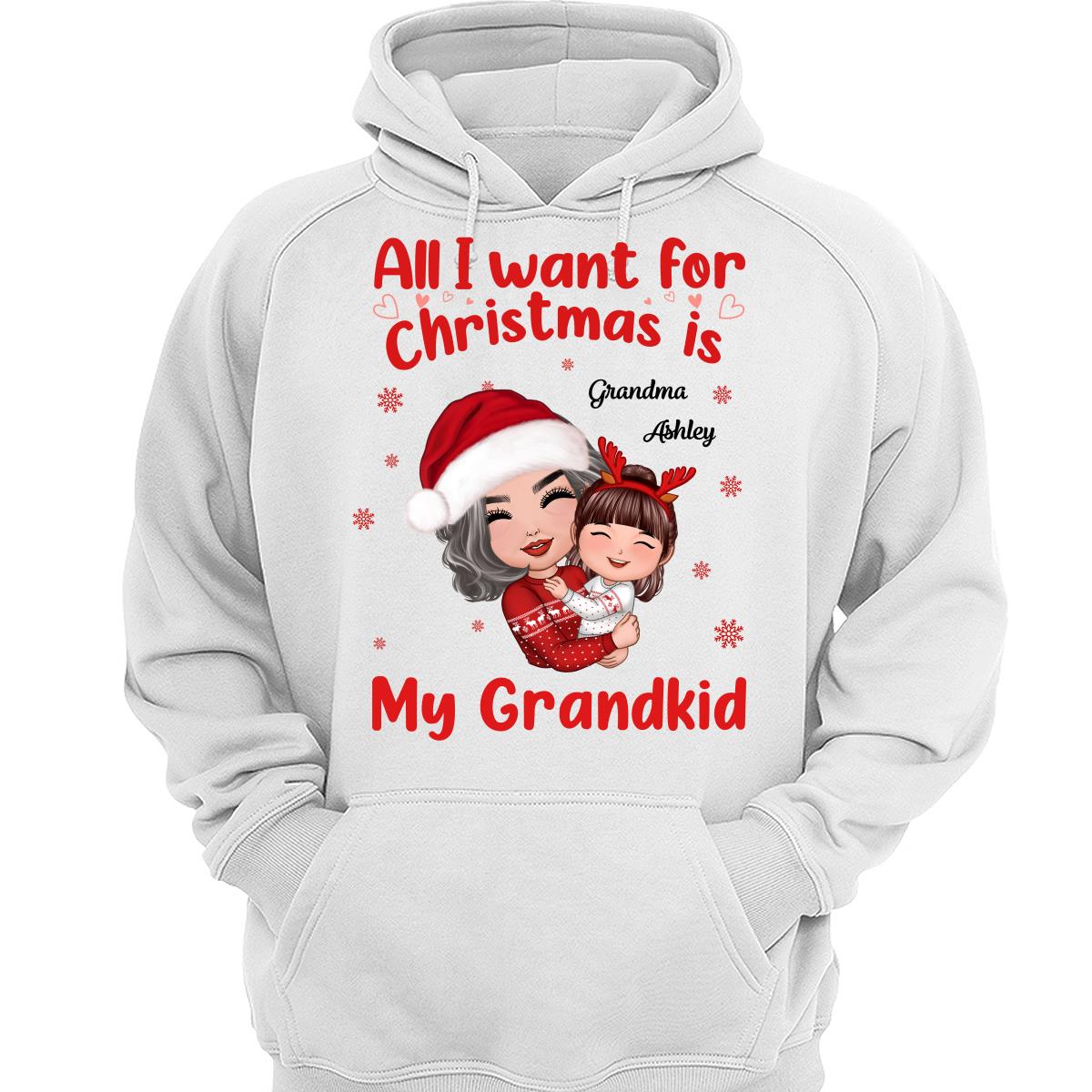 Christmas Doll Grandma Hugging Kid All I Want For Christmas Is My Grandkids Personalized Shirt