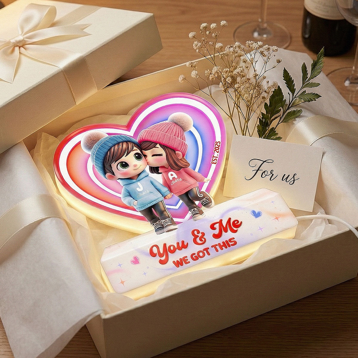 Eternal Love Cute Cartoon Chibi Couple - Personalized Light Box - Heartfelt Valentine's Day Gift, Anniversary Gift For Couple, For Him, For Her