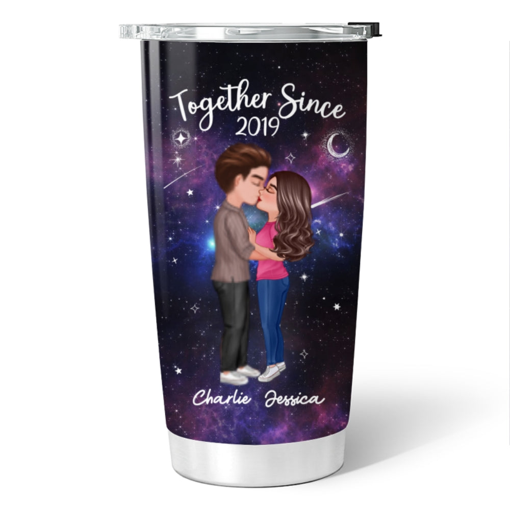 Doll Couple Kissing In Galaxy Night Personalized Tumbler