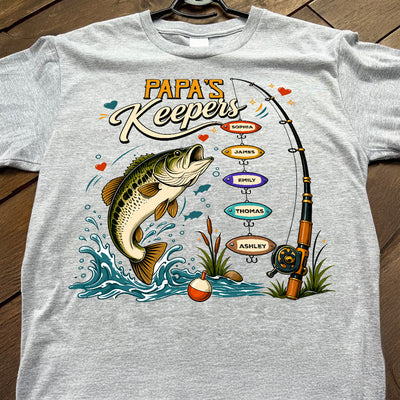 Grandpa's Keepers Fishing With Grandkids Names, Father's Day Papa Gift - Personalized Shirt