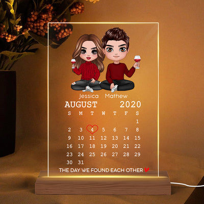 Doll Couple The Day We Calendar Personalized Acrylic Plaque With LED Night Light - Anniversary Gift For Couple - Gift For Him Gift For Her