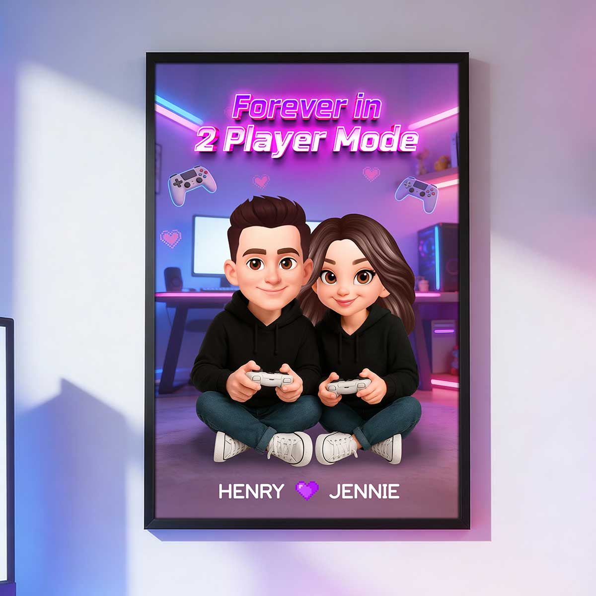 Forever In 2 Player Mode Gaming Couple - Personalized Poster - Heartfelt Valentine, Anniversary Gift For Gamers, For Him, For Her
