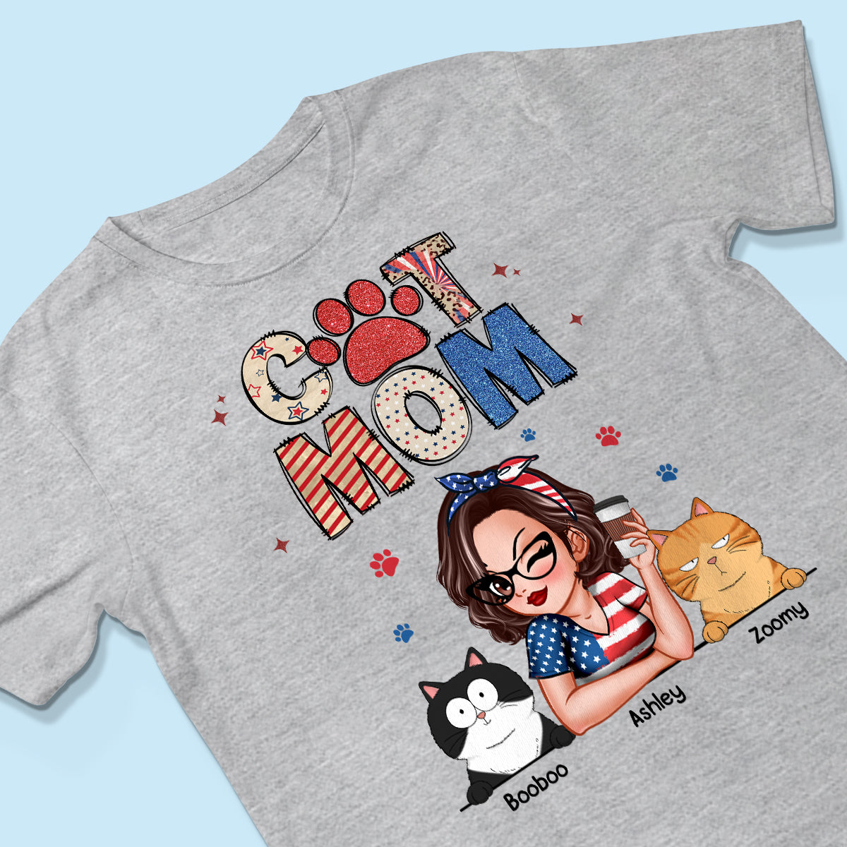 Cat Mom Sparkly Pattern Personalized Shirt, Gift For Cat Mom
