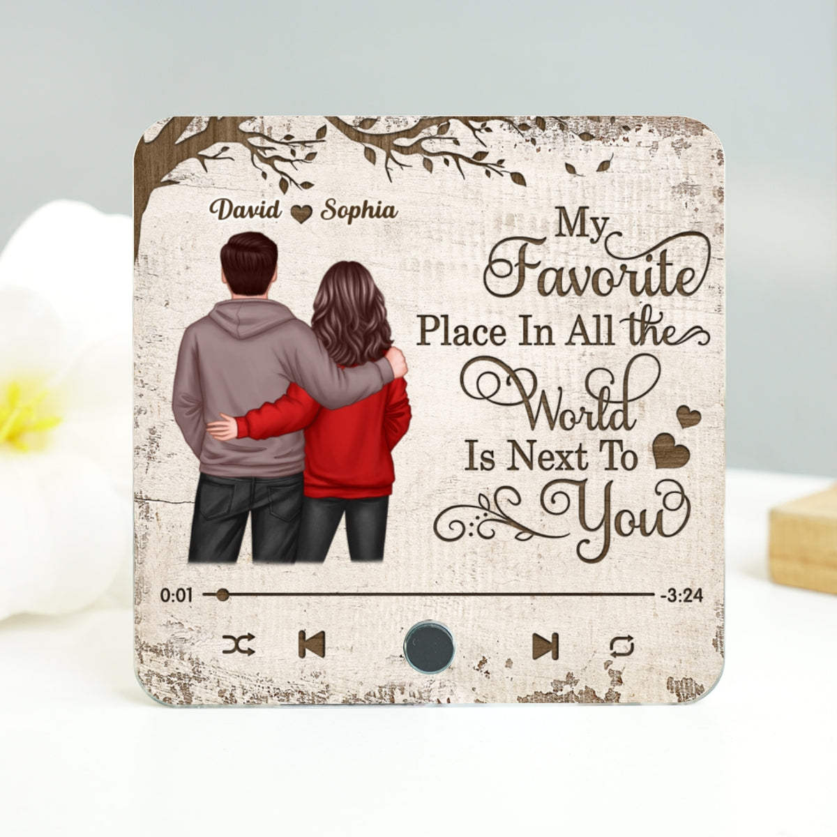 Favorite Place In The World Couple Standing Back View Personalized Bluetooth Music Fridge Magnet, Gift For Him, For Her, For Valentine's Day