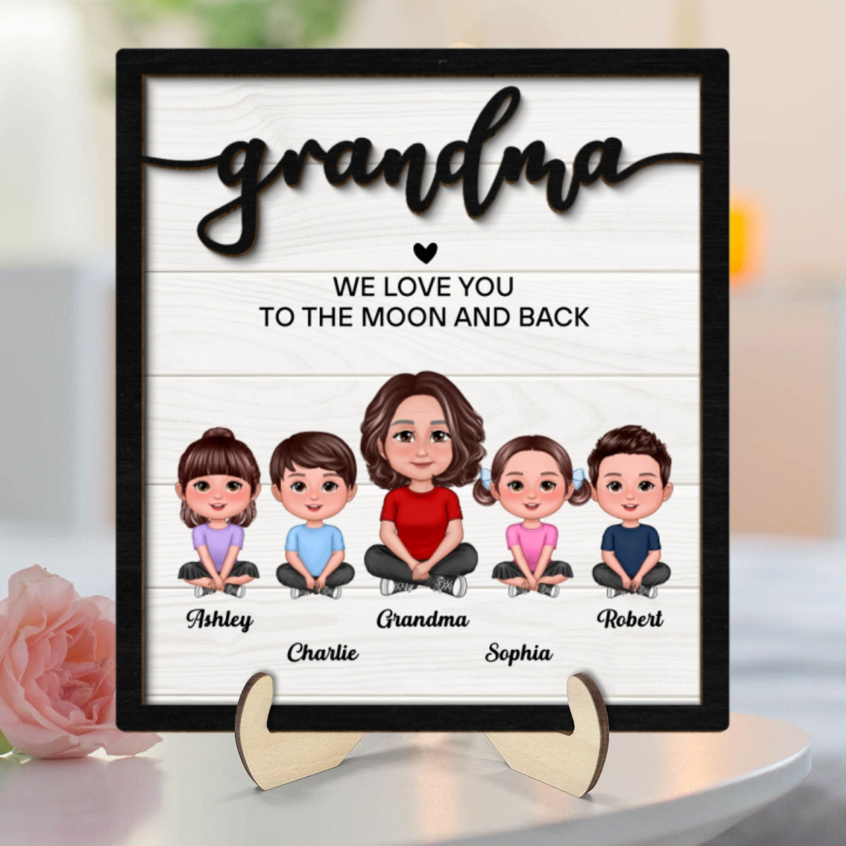 Grandma Grandkids Love To The Moon Personalized 2-layer Wooden Plaque