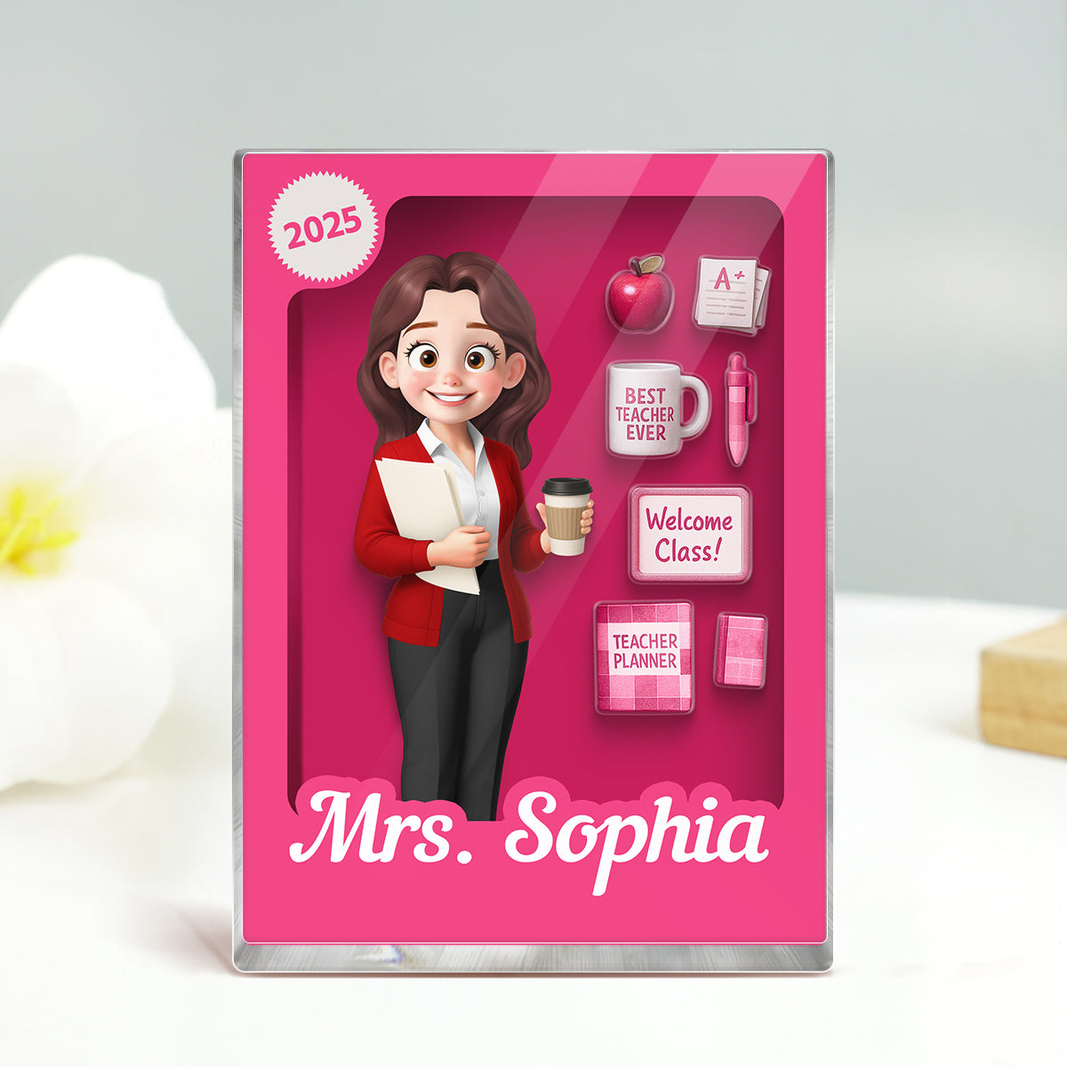 Teacher 3D Effect Toy Box Action Figure Personalized Acrylic Block, Back To School gift for Teachers