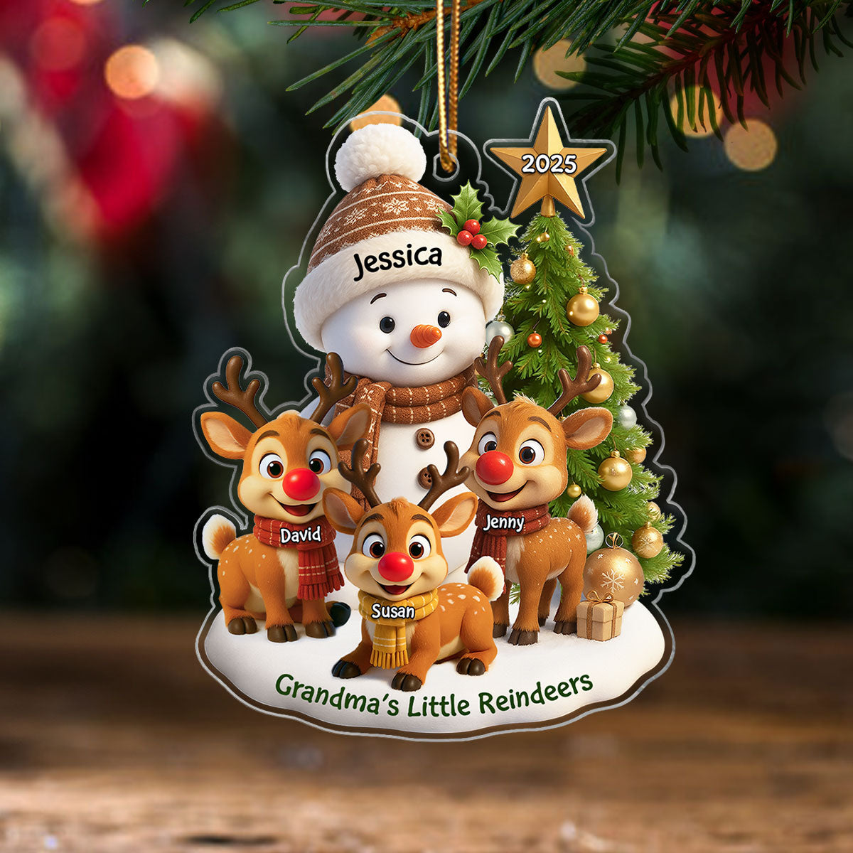 Grandma's Little Reindeers Personalized Acrylic Ornament, Christmas Gift for Grandma