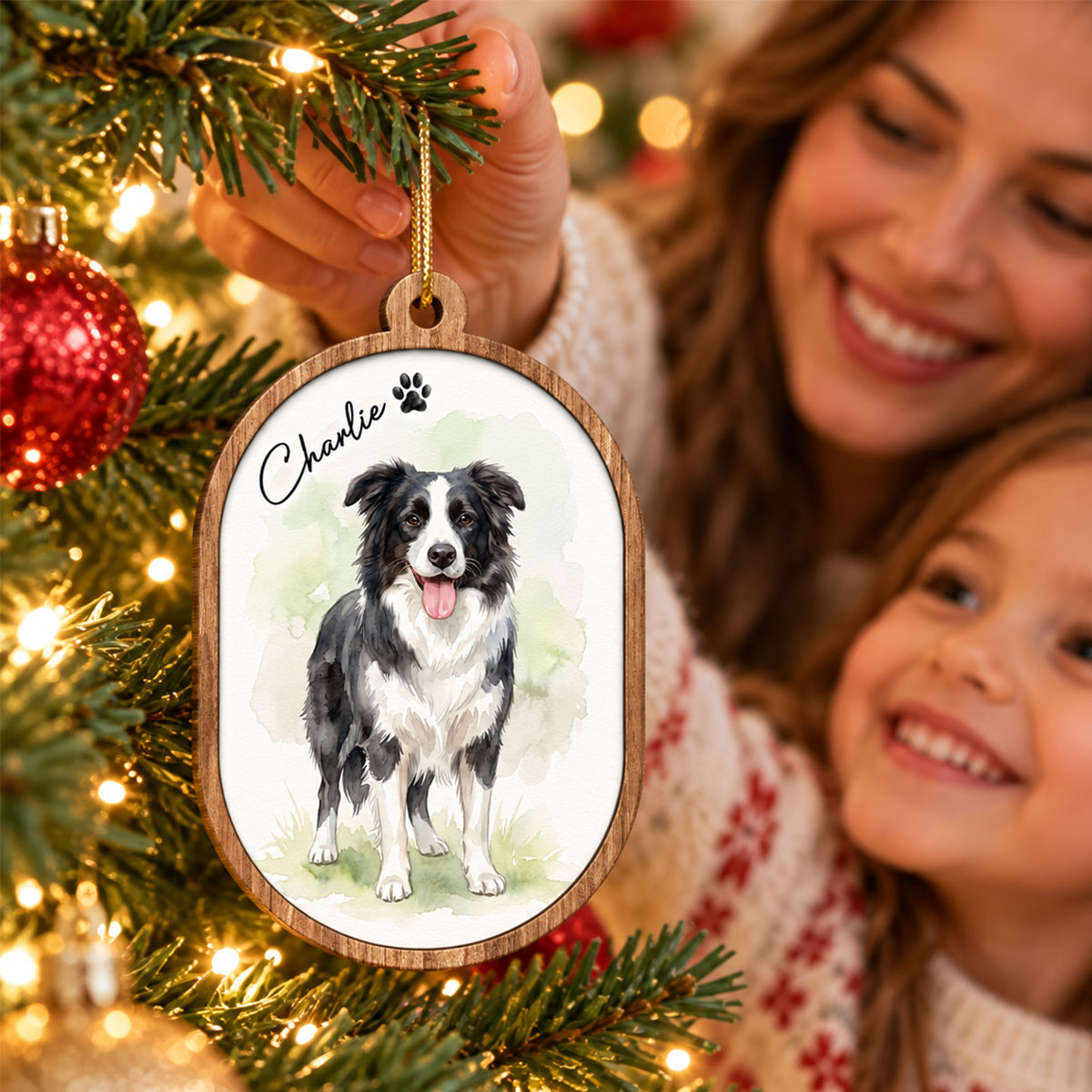 Custom Dog Cat Watercolor Portrait from Photo - Personalized Wooden Ornament - Christmas Gift for Dog Lovers, Memorial Gift