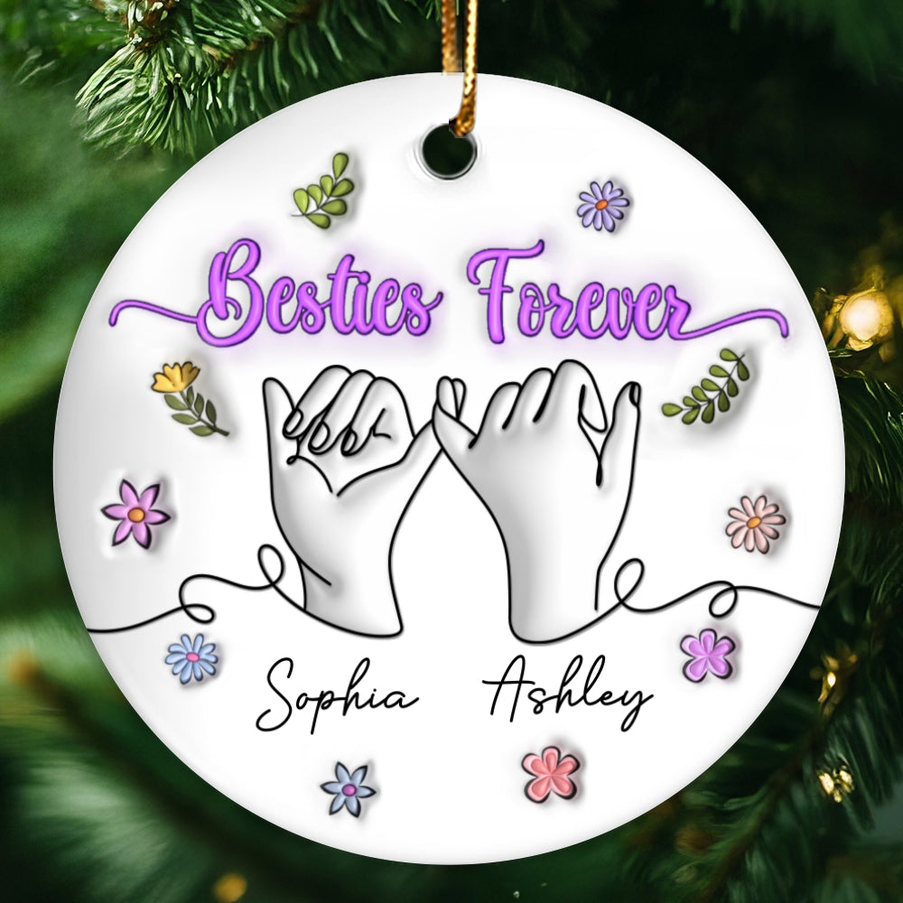 3D Inflated Besties Forever Pinky Promise Personalized Ceramic Ornament