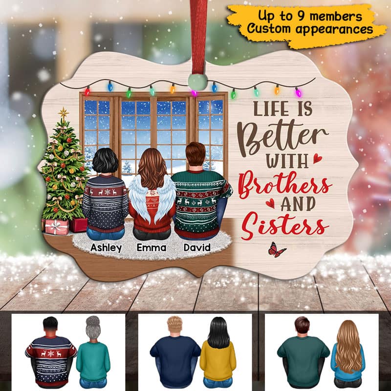 Sitting By Window Brother Sisters Siblings Personalized Christmas Ornament