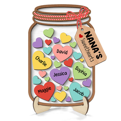 Grandma Mom Colorful Sweethearts Mason Jar Personalized 2-layer Wooden Plaque