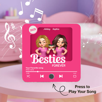 Besties Partner In Crime Pink 3D Effect Action Figure - Personalized Music Fridge Magnet