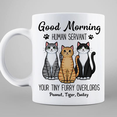 Cute Sitting Cats Good Morning Human Personalized Mug