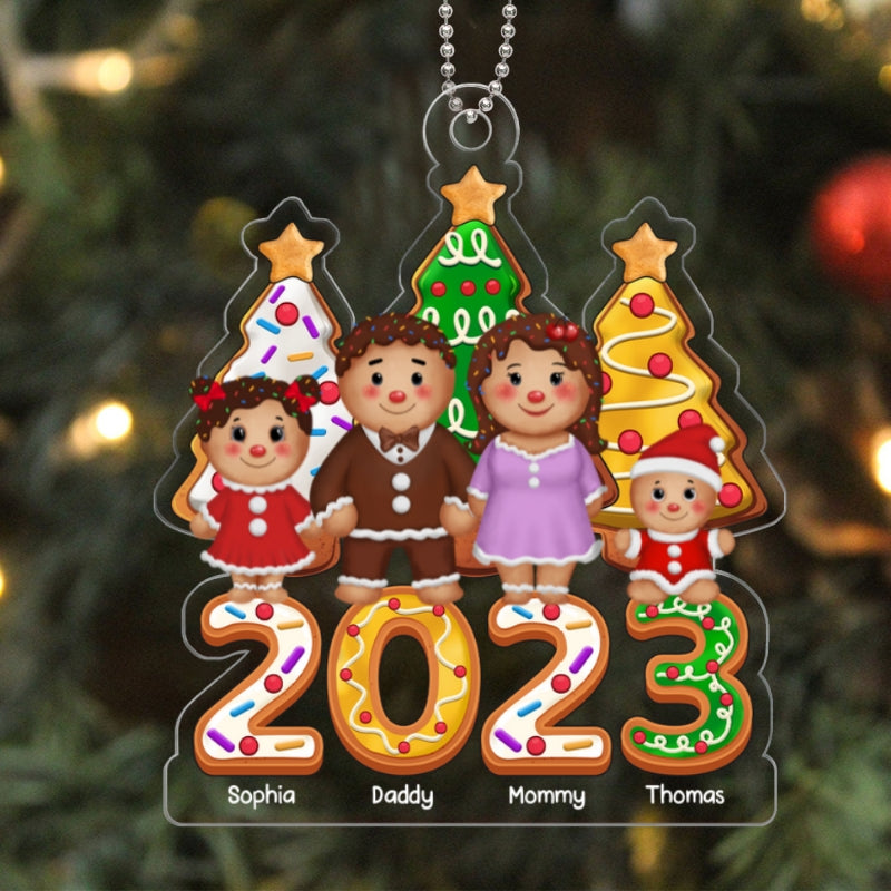 Gingerbread Family Christmas Tree Personalized Acrylic Ornament