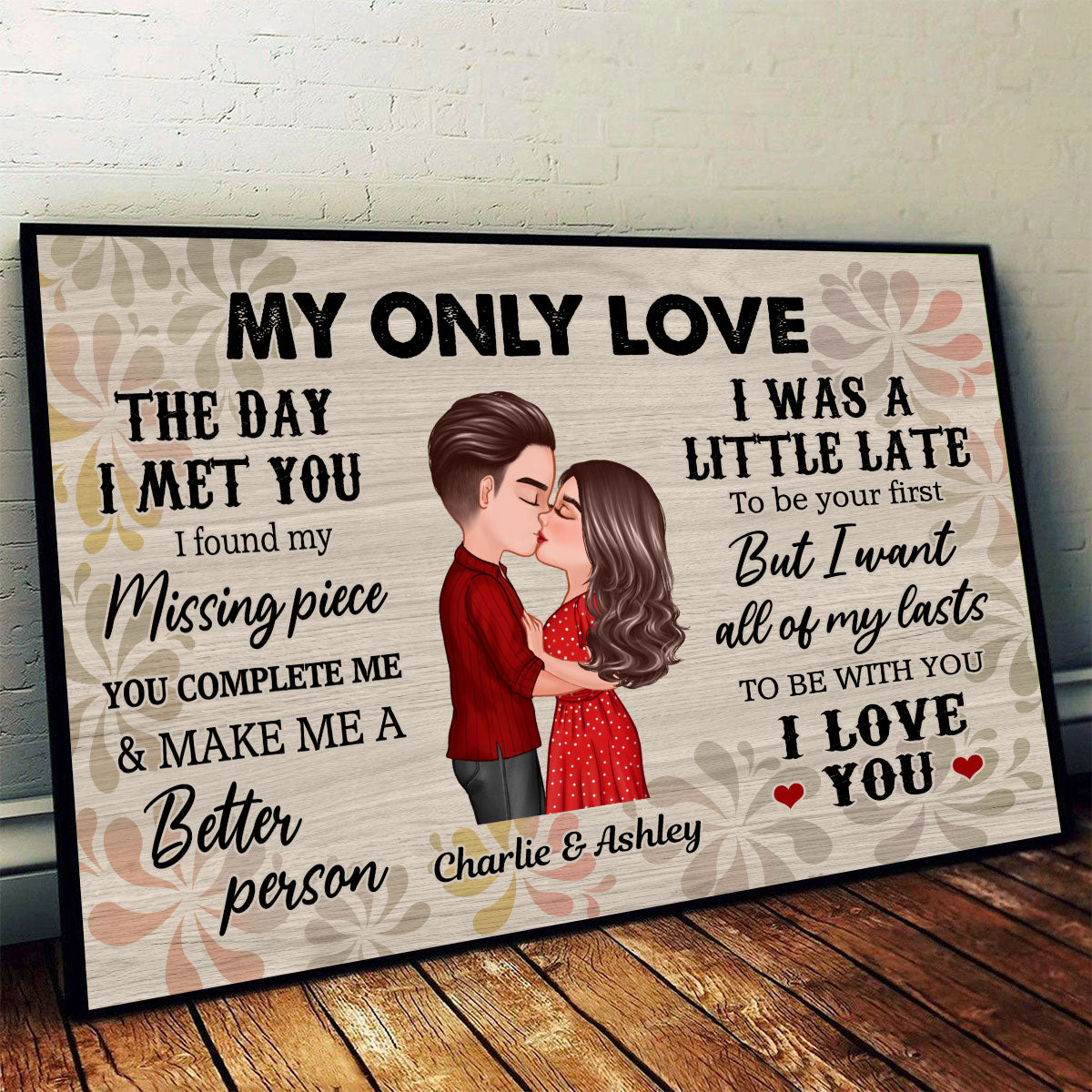Vintage Flower Doll Couple Kissing The Day I Met You Personalized Horizontal Poster