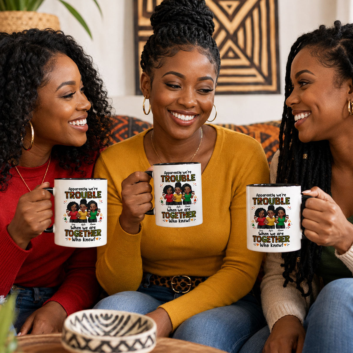 Tribal Pattern Besties Trouble Together - Personalized Mug - Birthday Gift, Gift For Best Friends
