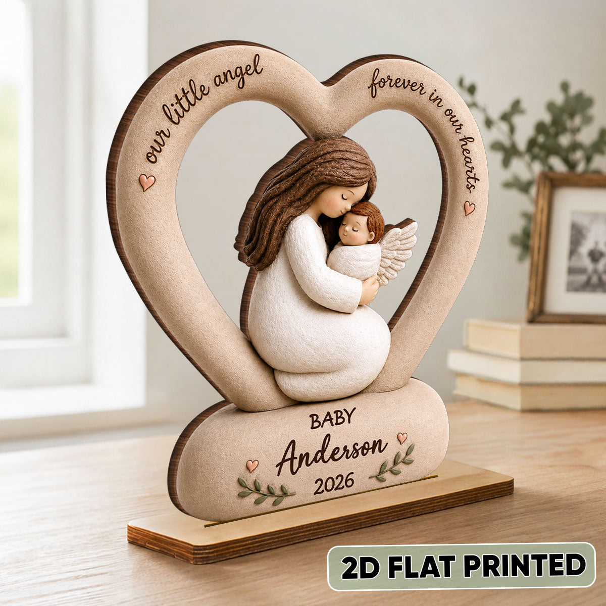 Our Little Angel Forever In Our Hearts - Personalized 2-Layered Wooden Plaque - Memorial Gift