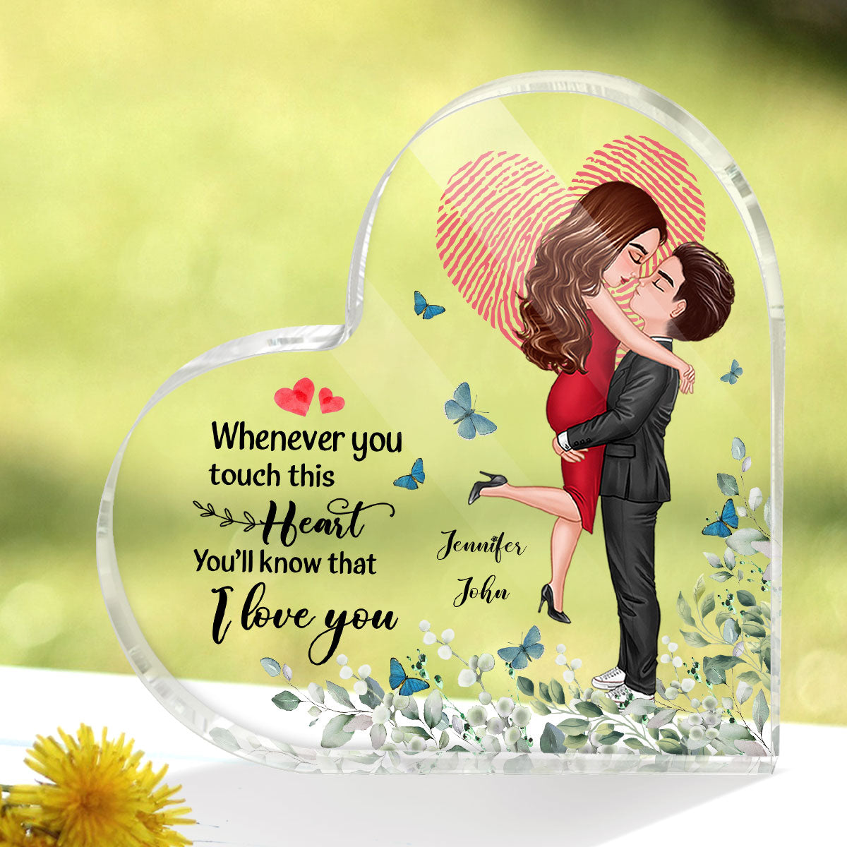 Whenever You Touch This Heart Couple Personalized Acrylic Heart Plaque