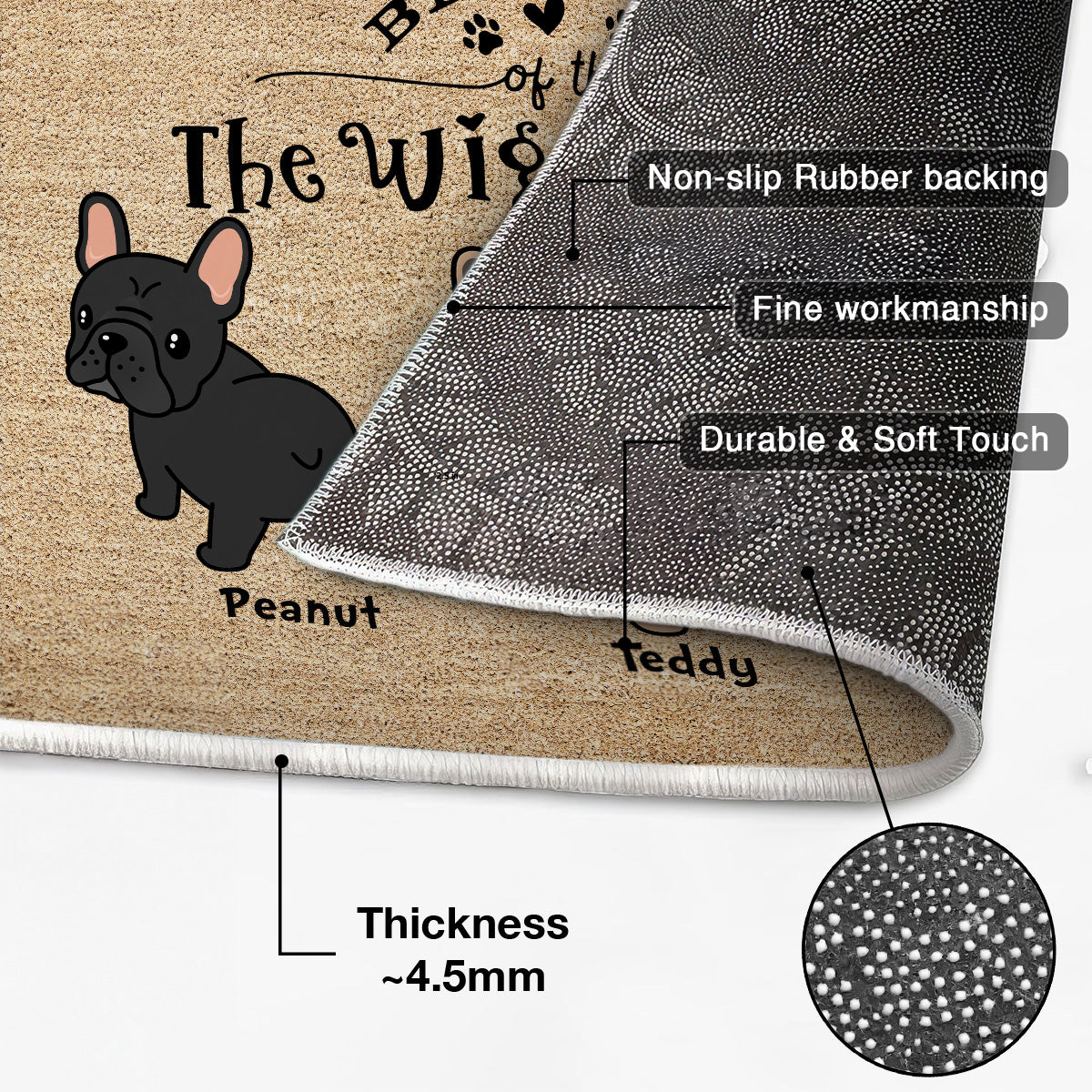 Frenchie Wiggle Butt Club Dog Personalized Doormat, Home Decor For French Bulldog Lovers