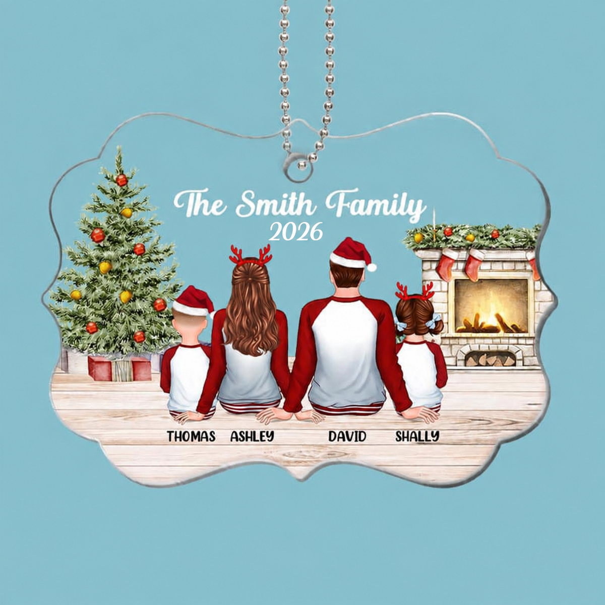 Pajamas Family Sitting In House Personalized Acrylic Ornament